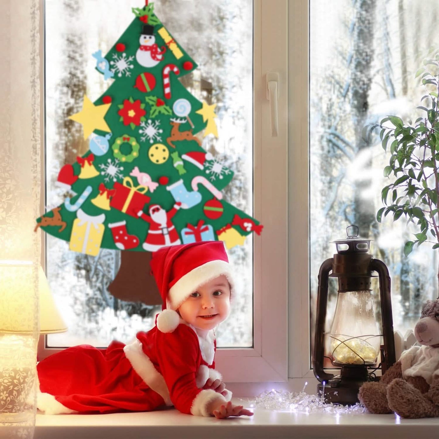 41-teilig: DIY Filz-Weihnachtsbaum mit abnehmbaren Ornamenten für Kinder