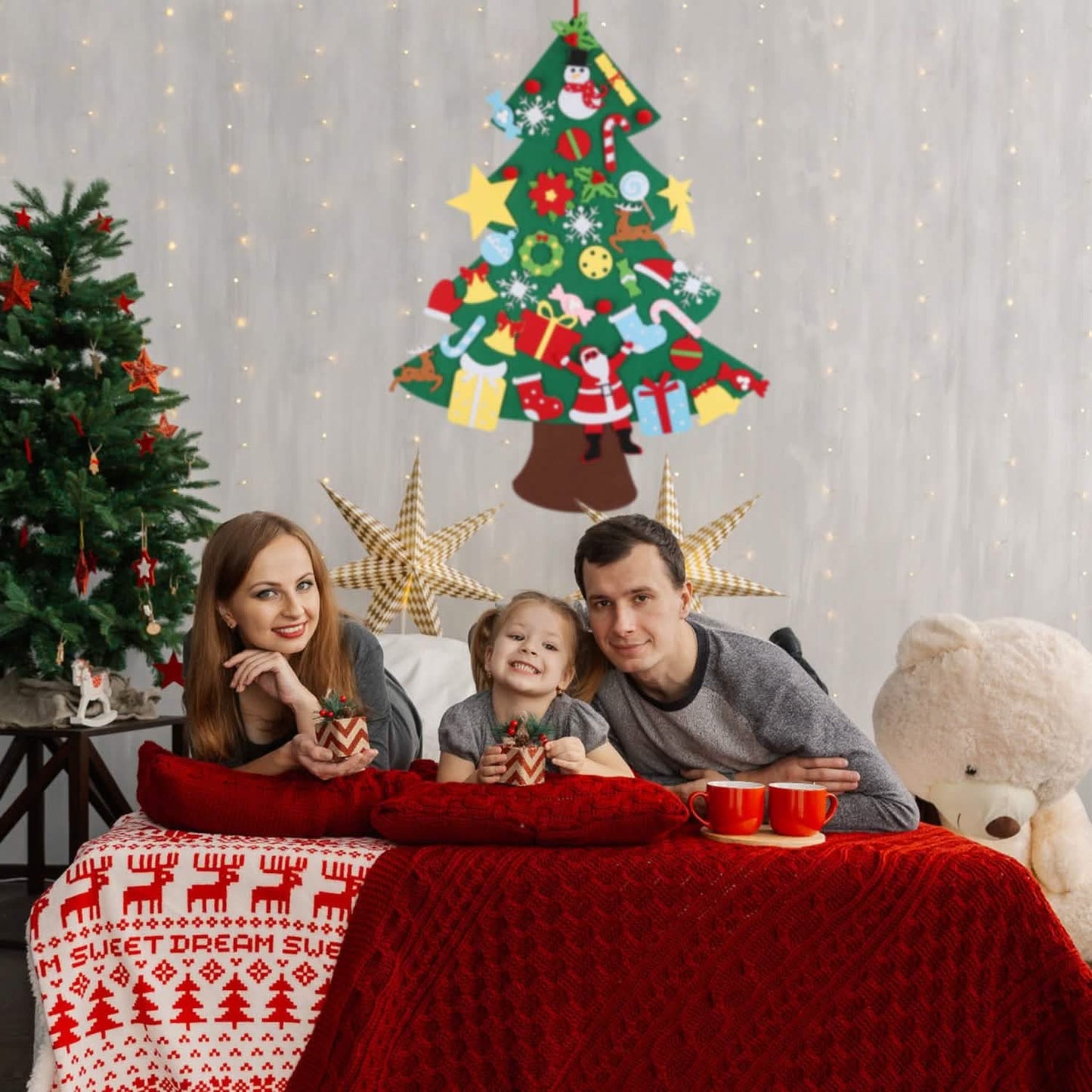 41-teilig: DIY Filz-Weihnachtsbaum mit abnehmbaren Ornamenten für Kinder