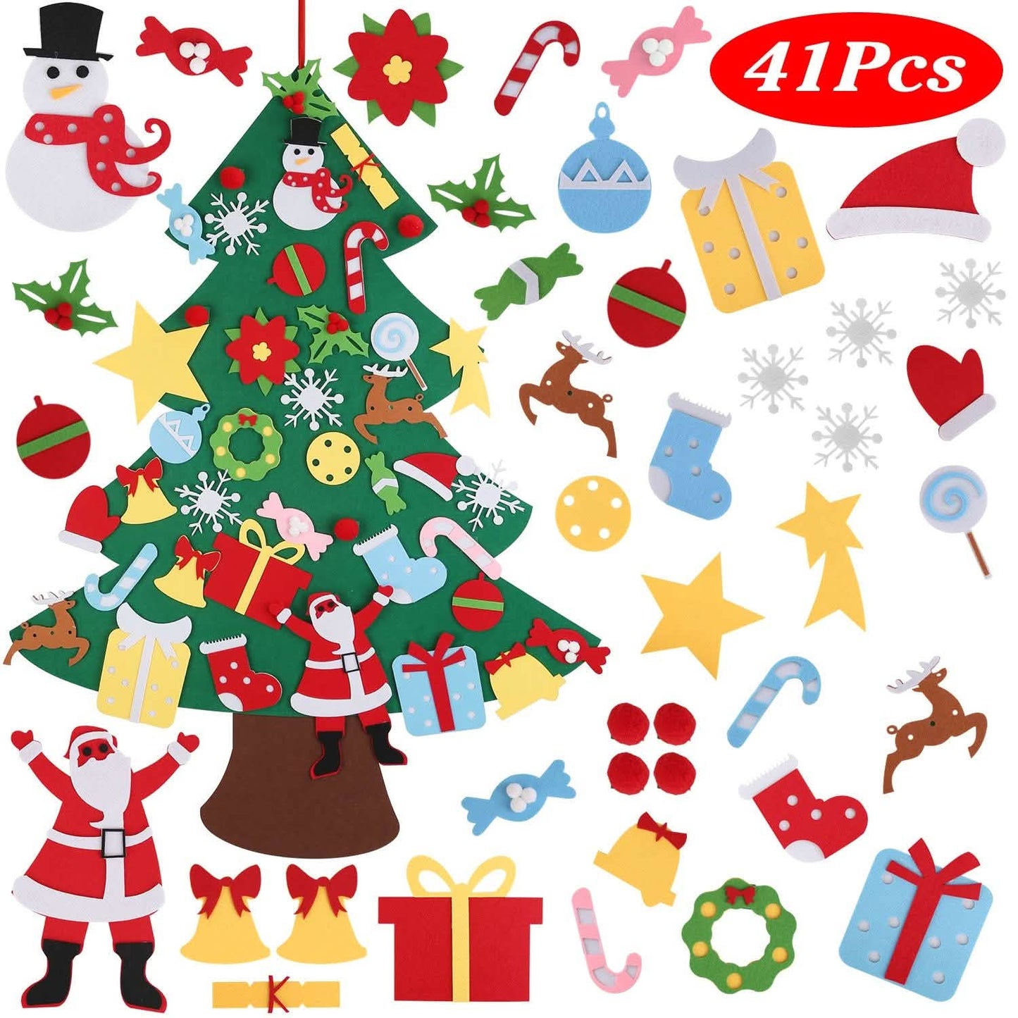 41-teilig: DIY Filz-Weihnachtsbaum mit abnehmbaren Ornamenten für Kinder