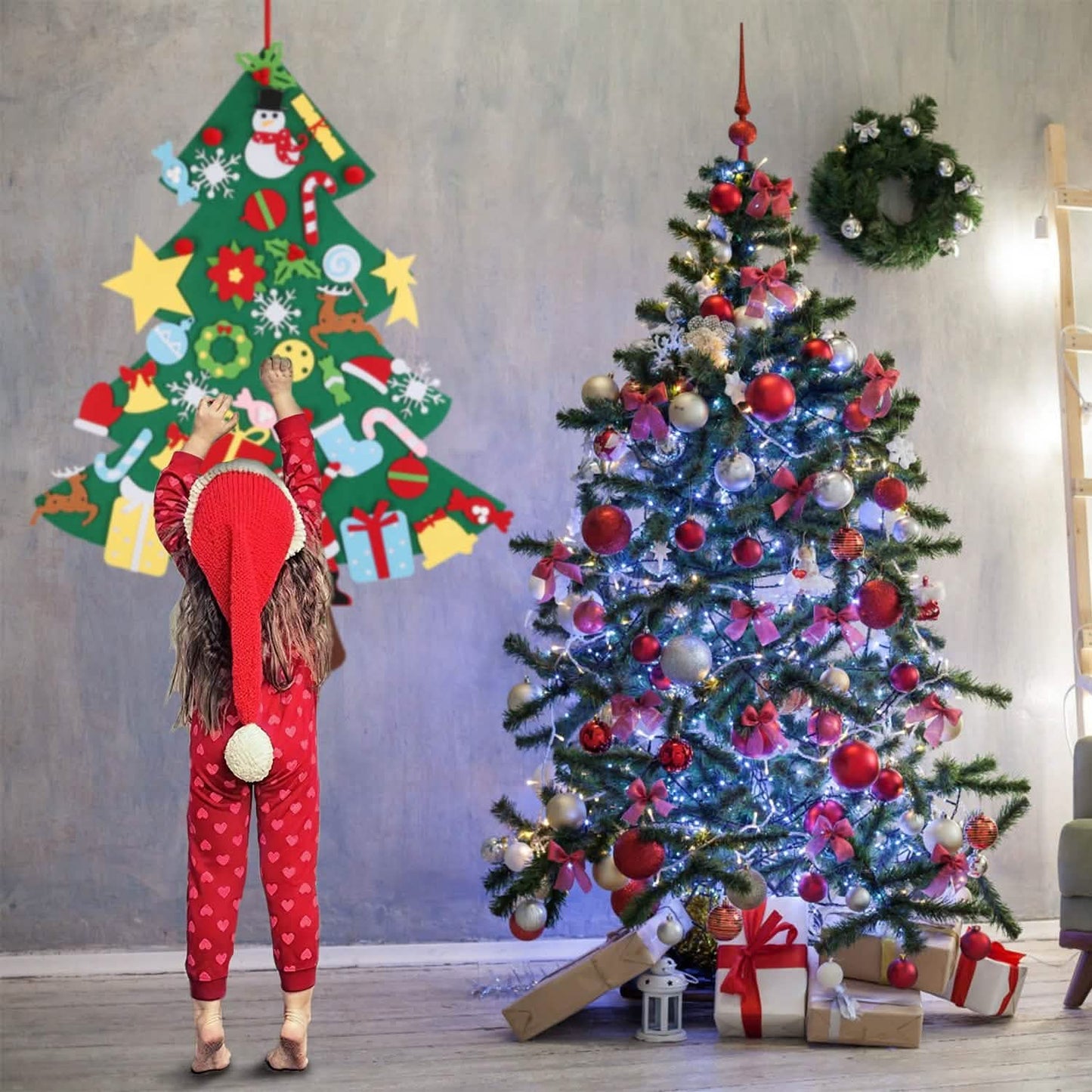 41-teilig: DIY Filz-Weihnachtsbaum mit abnehmbaren Ornamenten für Kinder