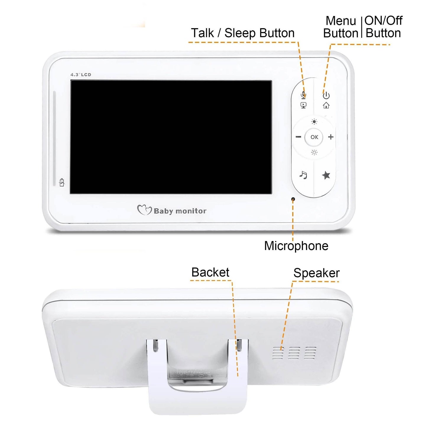 4,3" Babyphone 2,4-GHz-Funkkamera Video-Gegensprechanlage