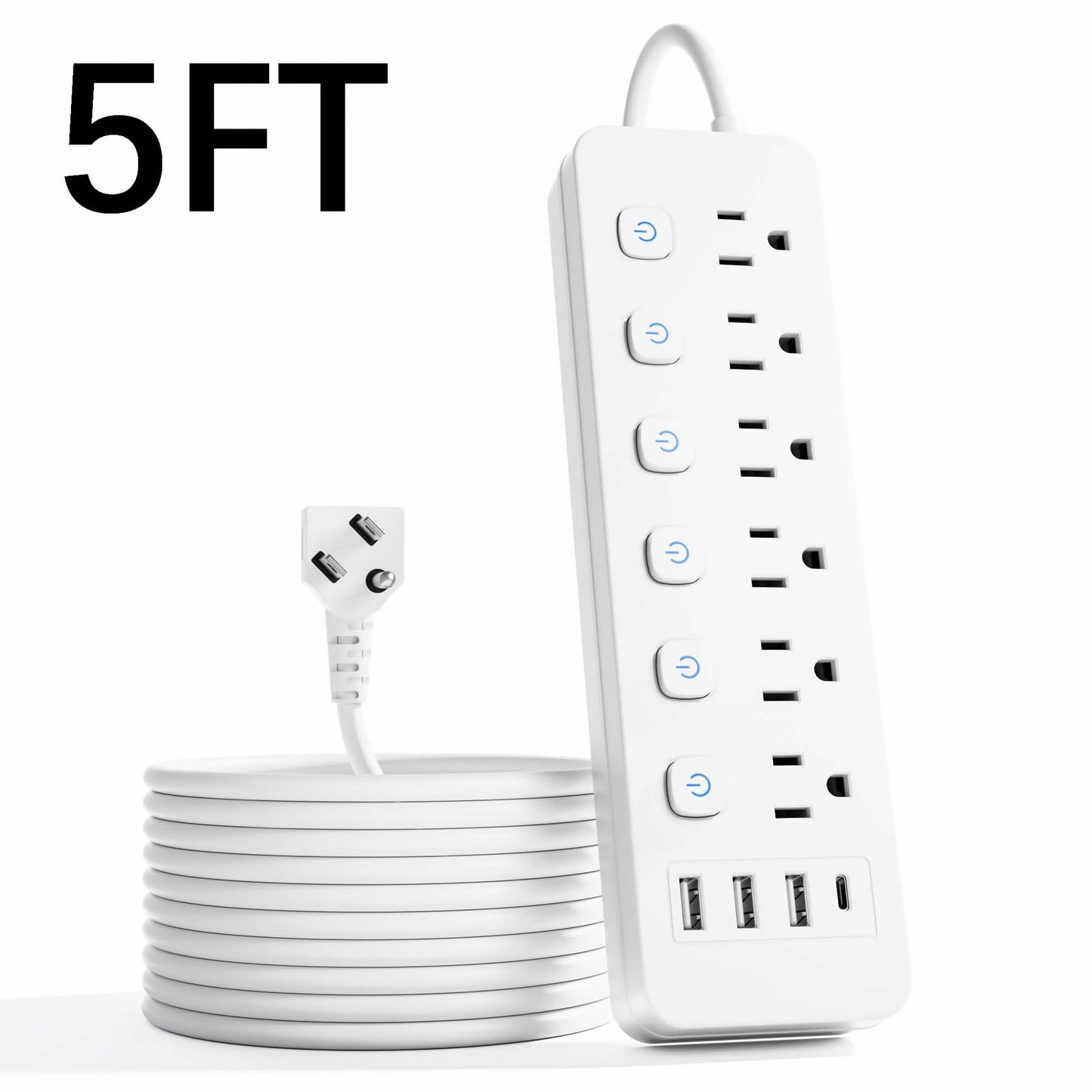 10-in-1 Mehrfachsteckdosenleiste – 6 AC, 3 USB-A, 1 Typ-C