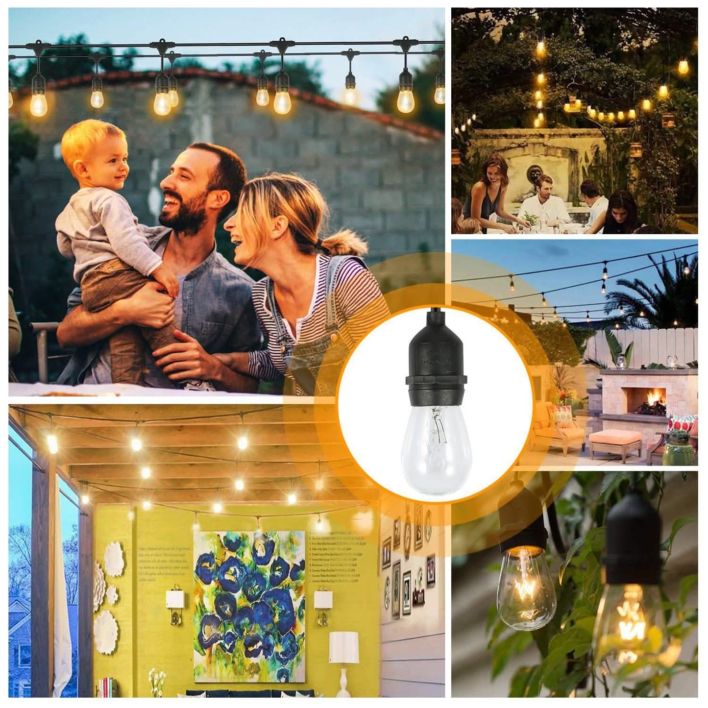 48ft Outdoor Lichterkette Wasserdichte Terrassenlichterkette Glühbirnen