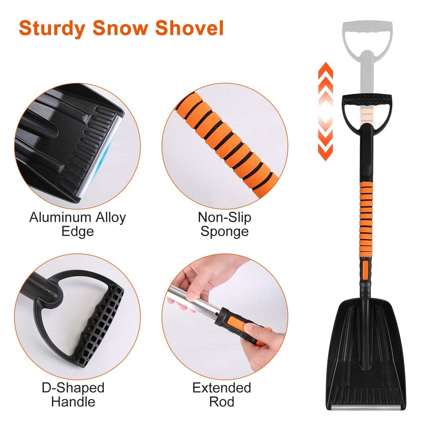 5-in-1 Abnehmbare 180° Verstellbare Eiskratzer-Schneeschaufel