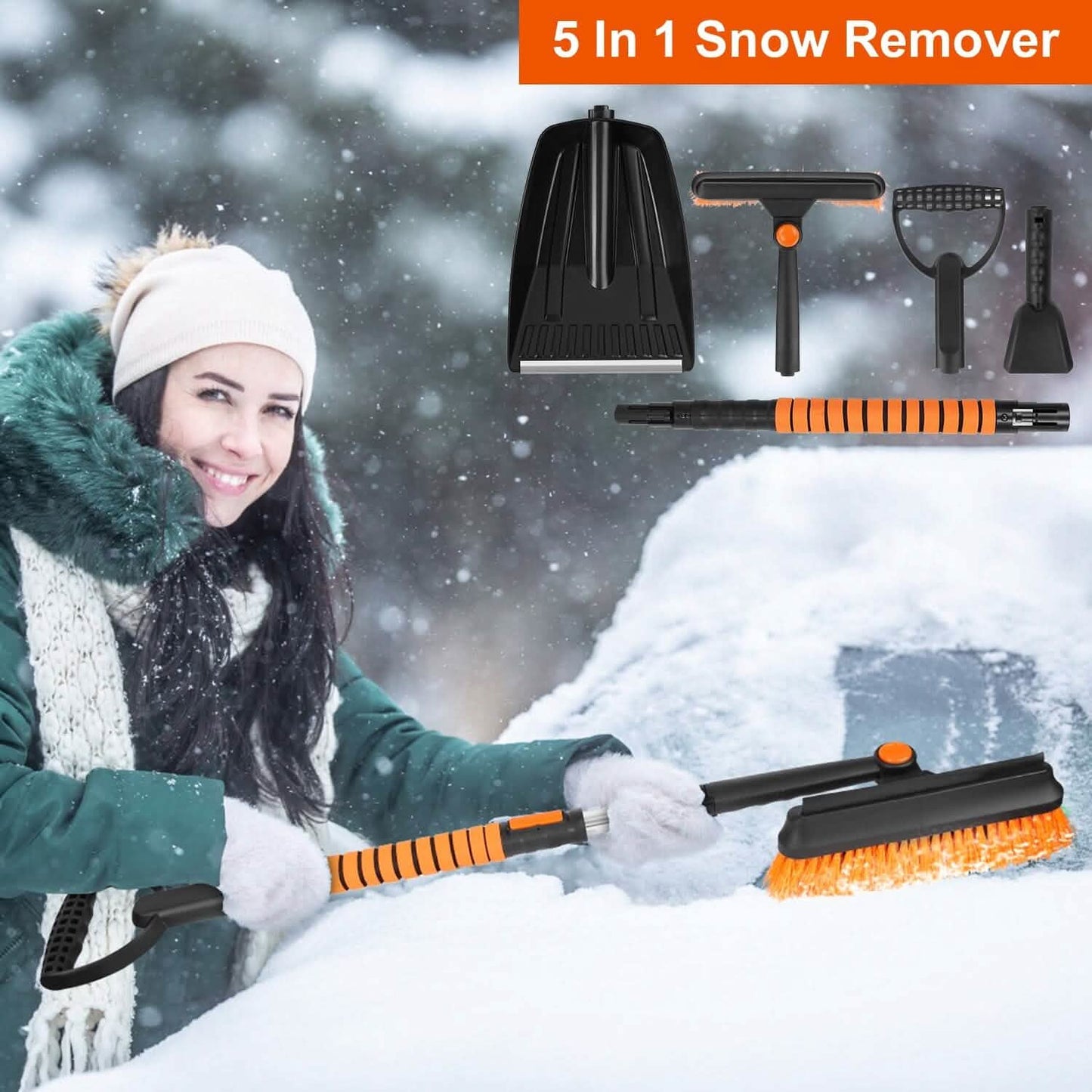 5-in-1 Abnehmbare 180° Verstellbare Eiskratzer-Schneeschaufel