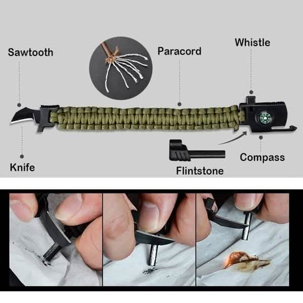 5-in-1 Multifunktions-Survival-Armband aus Paracord für Outdoor-Aktivitäten