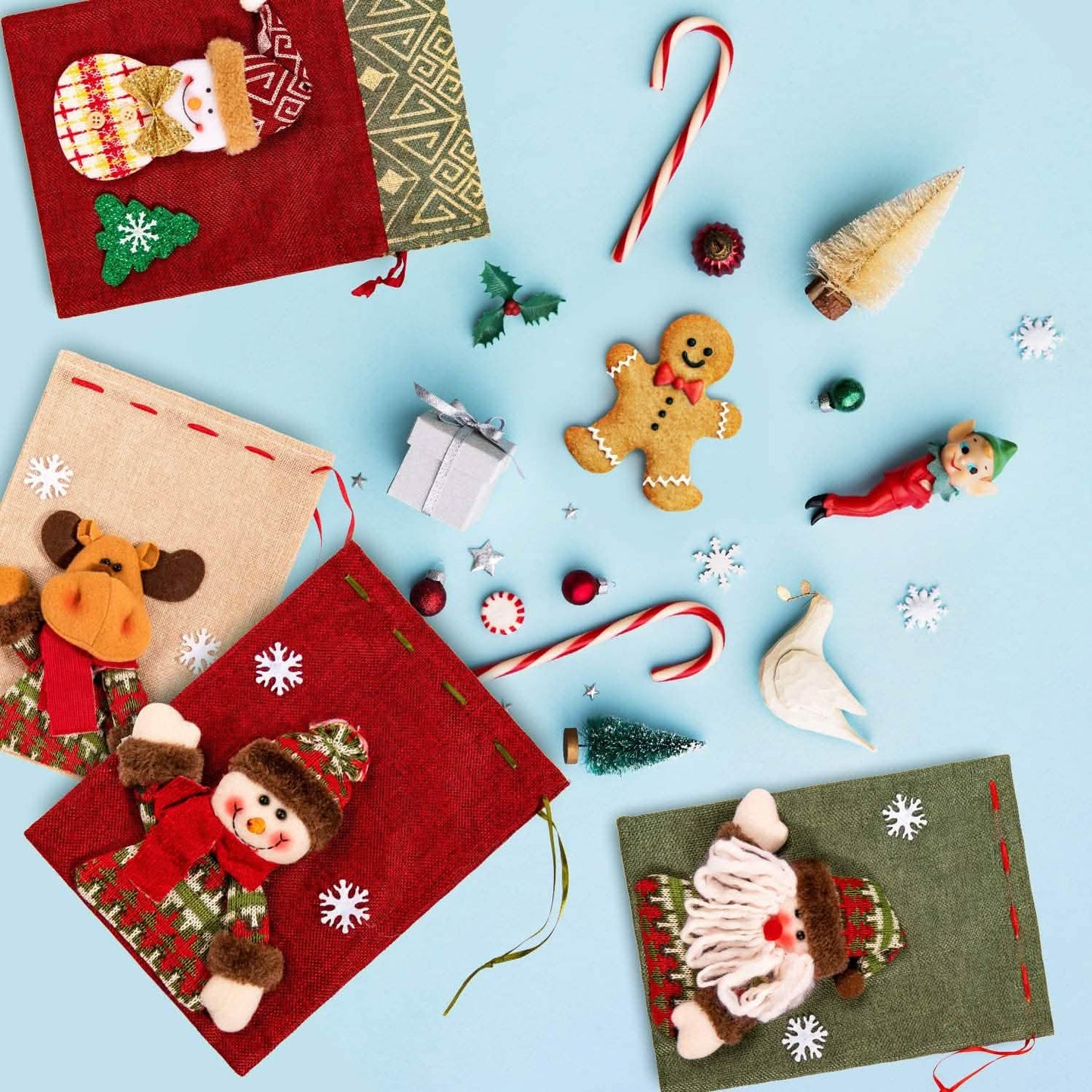 5er-Pack: Geschenksäckchen Weihnachten mit Kordelzug