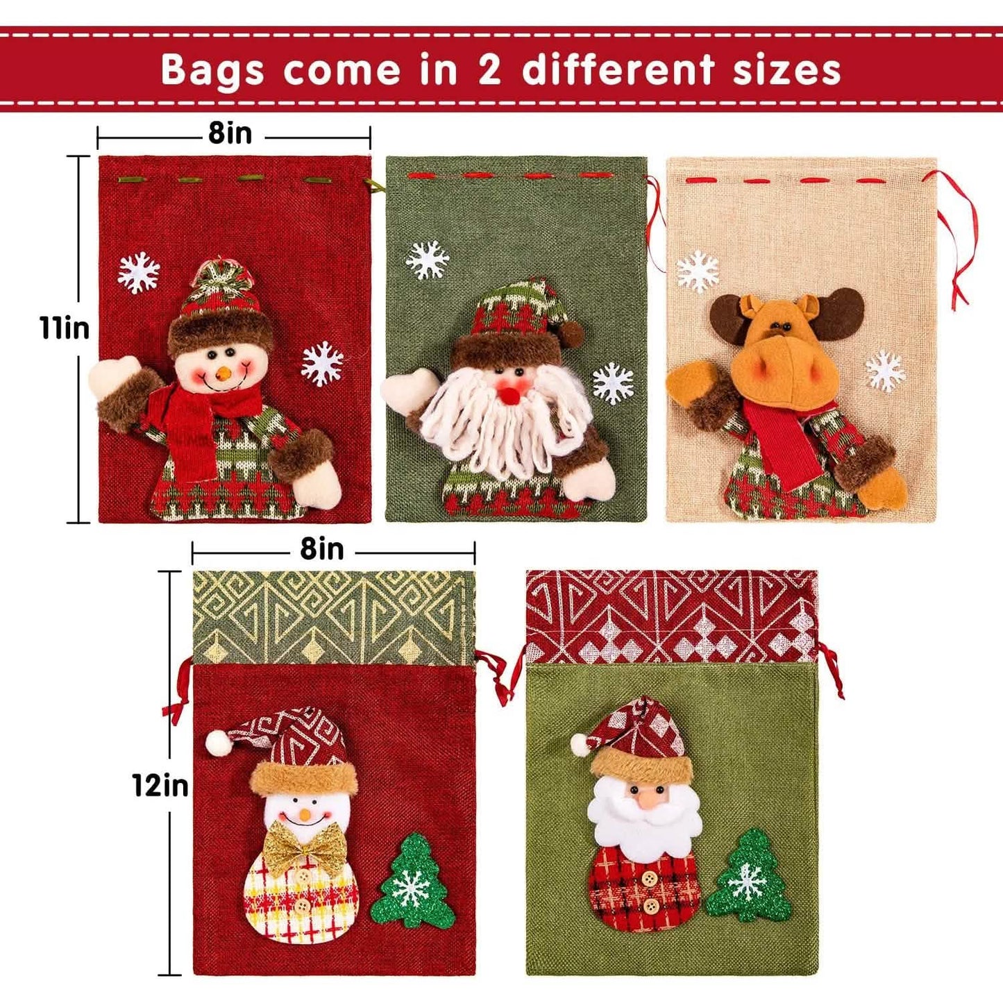 5er-Pack: Geschenksäckchen Weihnachten mit Kordelzug