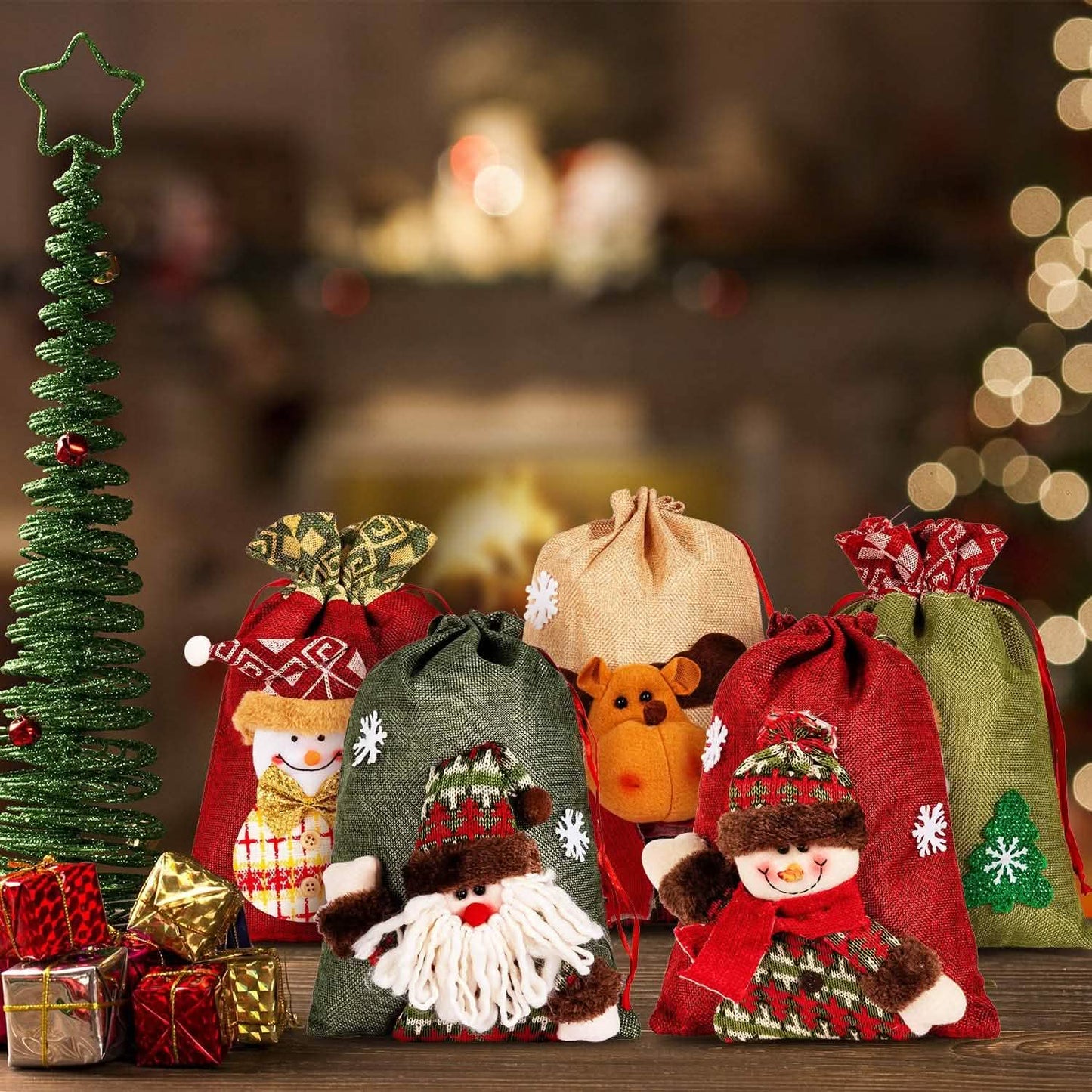 5er-Pack: Geschenksäckchen Weihnachten mit Kordelzug