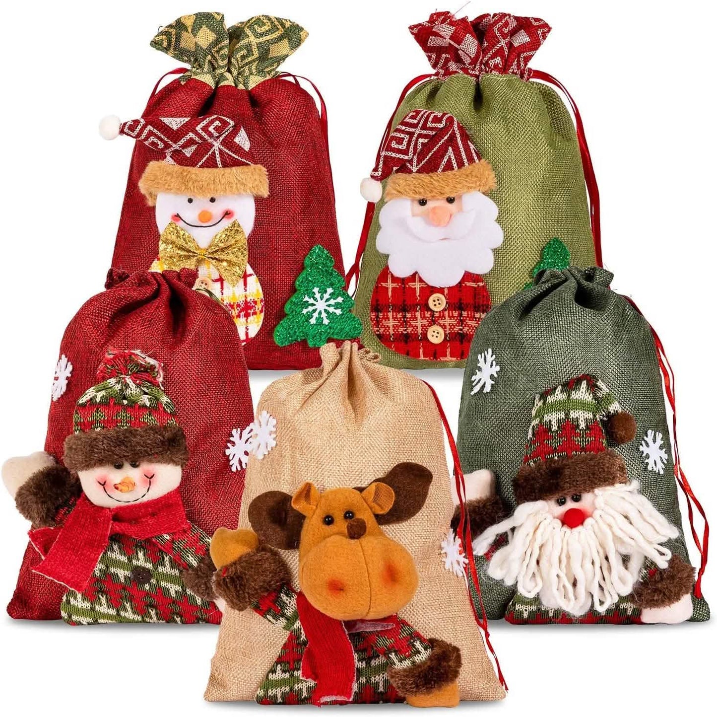 5er-Pack: Geschenksäckchen Weihnachten mit Kordelzug