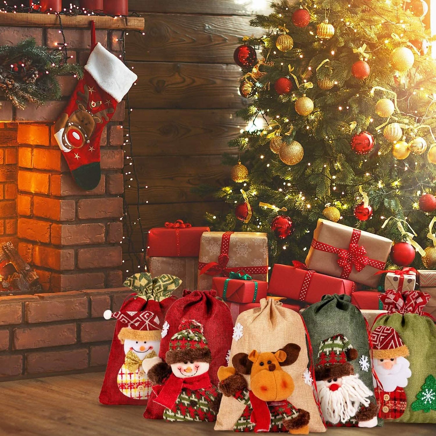 5er-Pack: Geschenksäckchen Weihnachten mit Kordelzug