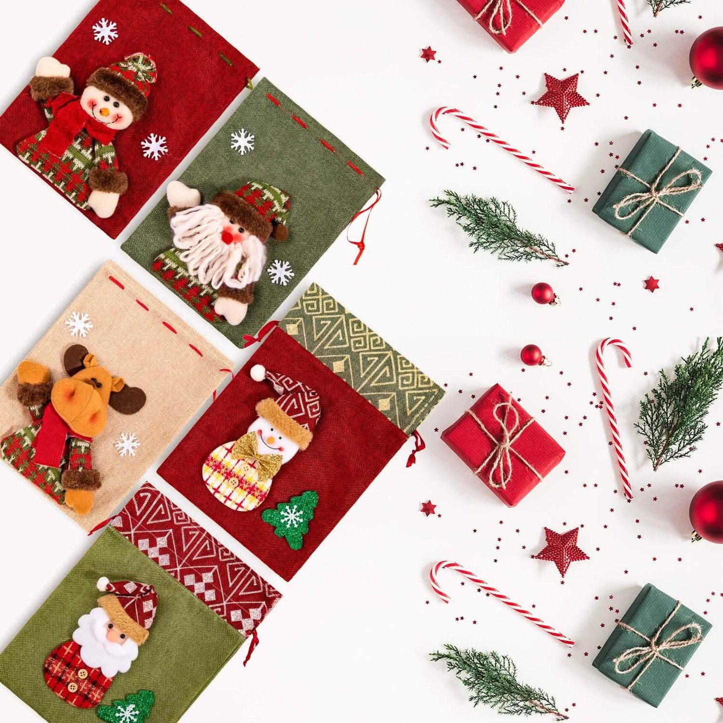 5er-Pack: Geschenksäckchen Weihnachten mit Kordelzug