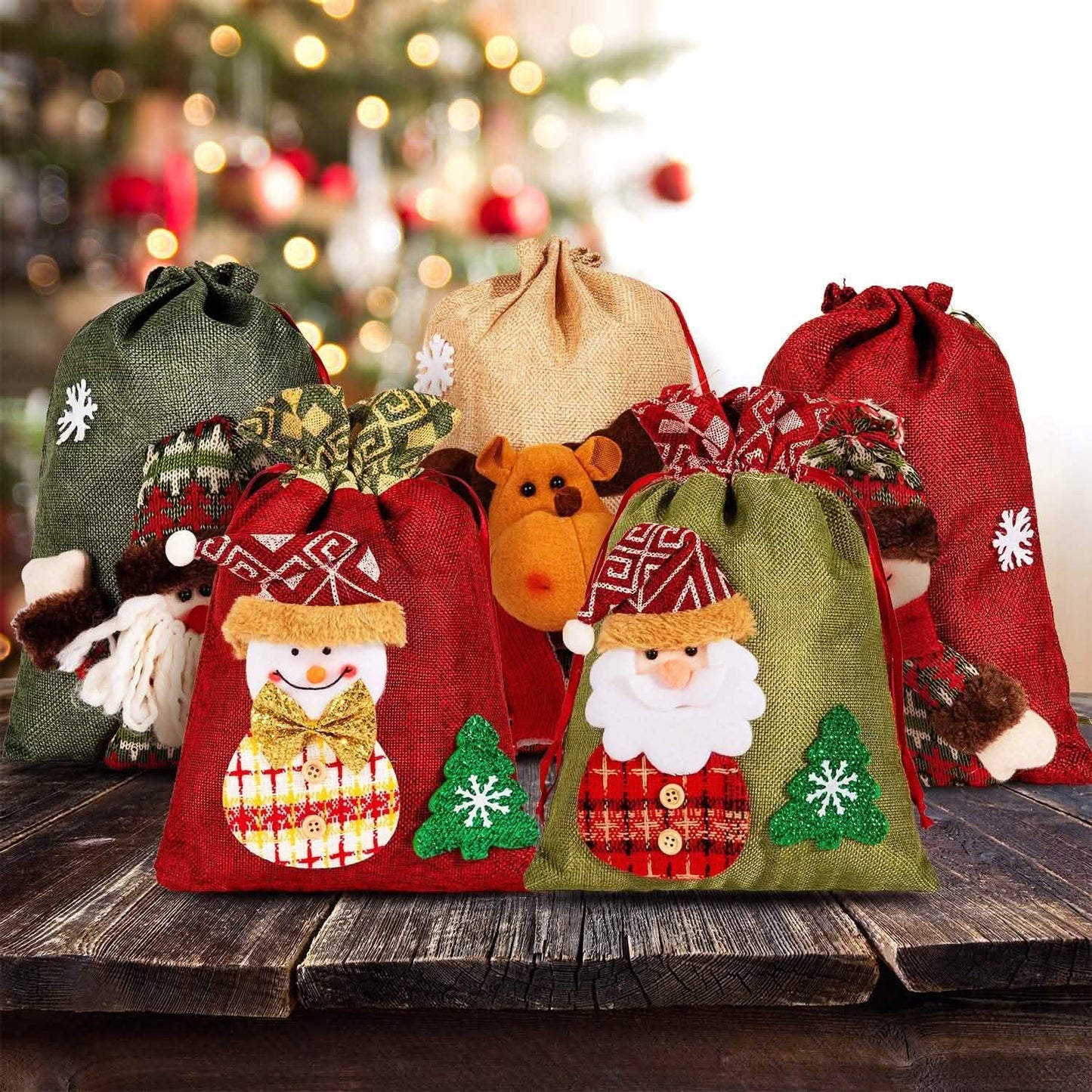 5er-Pack: Geschenksäckchen Weihnachten mit Kordelzug