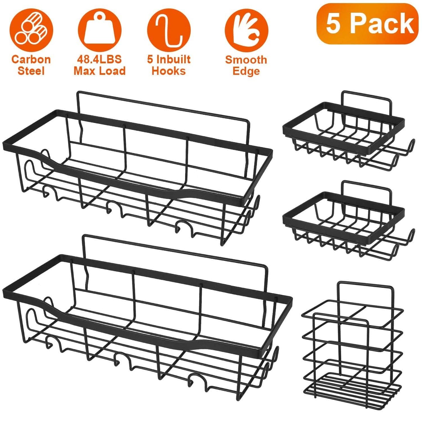 5er-Pack: Duschablagen mit 18 integrierten Haken