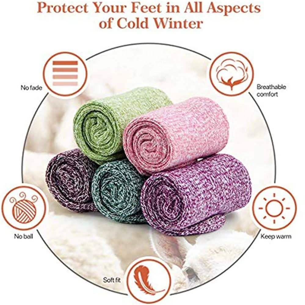 5 Paar: Damen Wintersocken Geschenkbox Einheitsgröße Dicke Wolle Weiche Warme Freizeitsocken