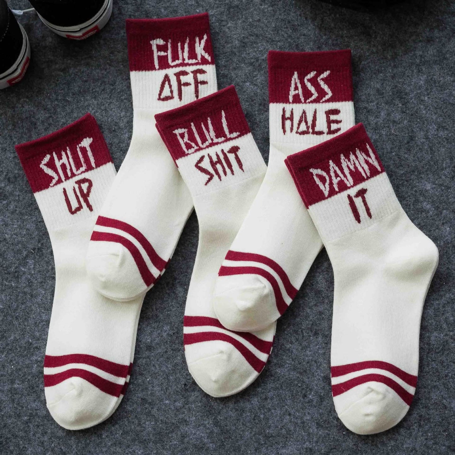 5 Paar Unisex Socken mit englischen Buchstaben im Streetfashion-Stil