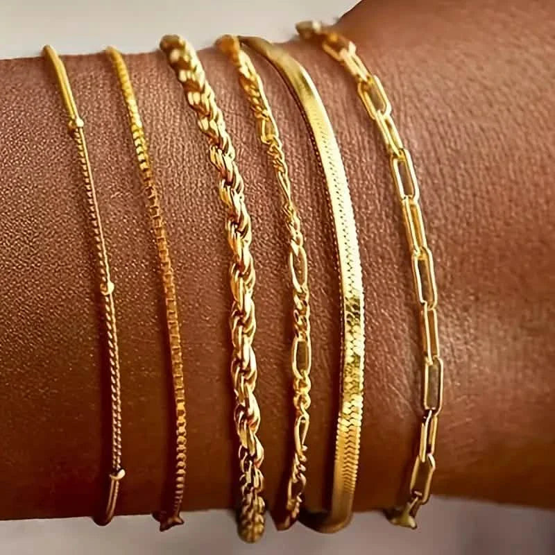 5-teilig: Elegantes mehrschichtiges Kettenarmband-Set