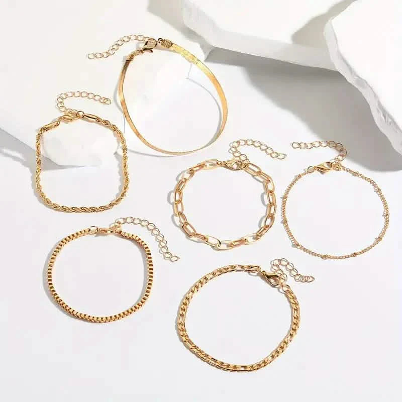 5-teilig: Elegantes mehrschichtiges Kettenarmband-Set