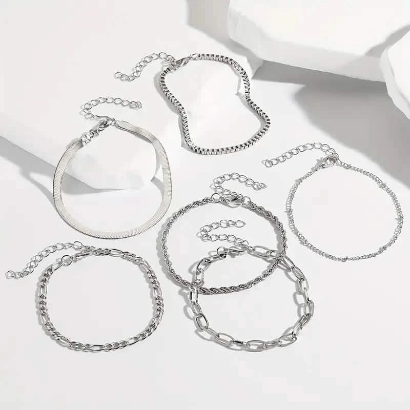 5-teilig: Elegantes mehrschichtiges Kettenarmband-Set