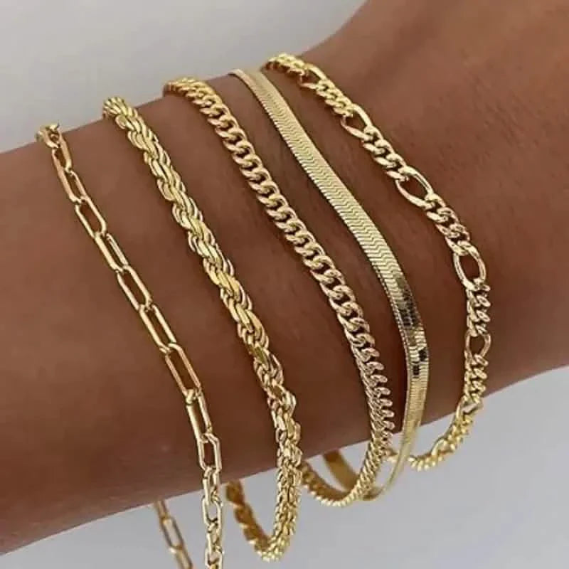 5-teilig: Elegantes mehrschichtiges Kettenarmband-Set