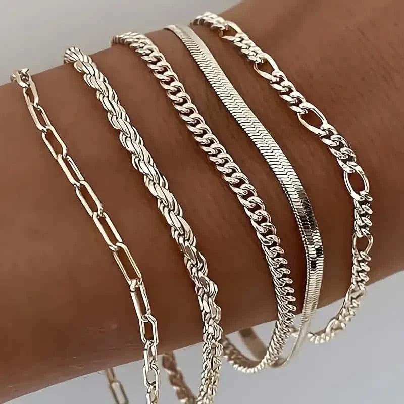 5-teilig: Elegantes mehrschichtiges Kettenarmband-Set
