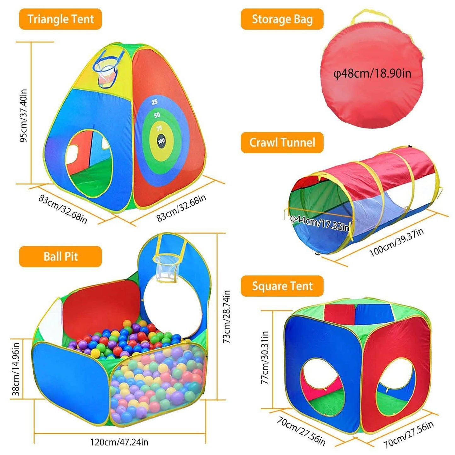 5-teilig: Pop-Up-Spielzelt für Kinder, Bällebad-Zelte