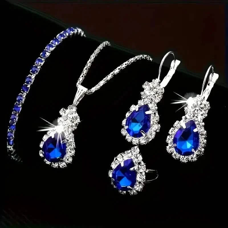 5-teiliges Set: Stilvolles Schmuckset für Damen, bestehend aus einem Paar Ohrringe, einer Halskette, einem Ring und einem Armband, verziert mit Glasakzenten