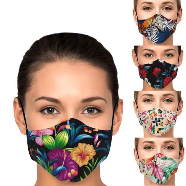 5-teilig: Modische Baumwoll-Gesichtsmaske mit Blumendruck, halbe Gesichts-Mundschutzmasken, Gesundheit