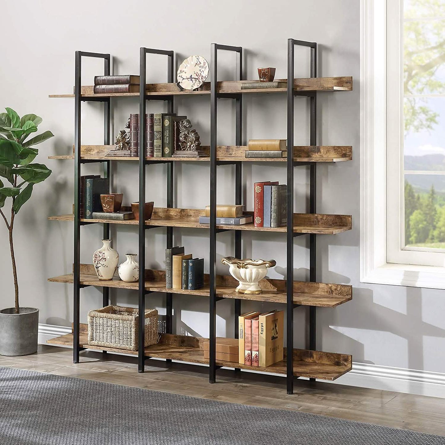 5-stöckiges Bücherregal, hohes Regal, Ablageregal mit Metallrahmen