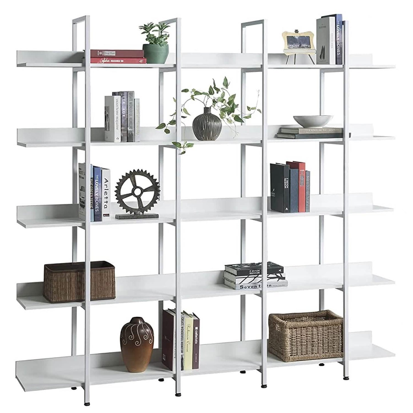 5-stöckiges Bücherregal, hohes Regal, Ablageregal mit Metallrahmen