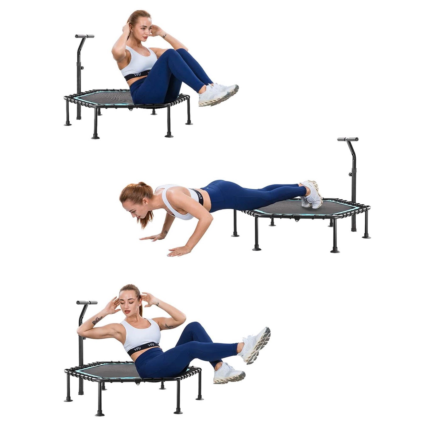 50" Mini-Fitness-Trampolin Federlos Indoor 3-fach verstellbarer Schaumstoffgriff