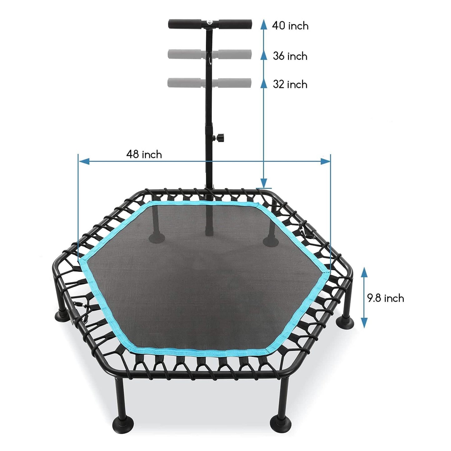 50" Mini-Fitness-Trampolin Federlos Indoor 3-fach verstellbarer Schaumstoffgriff