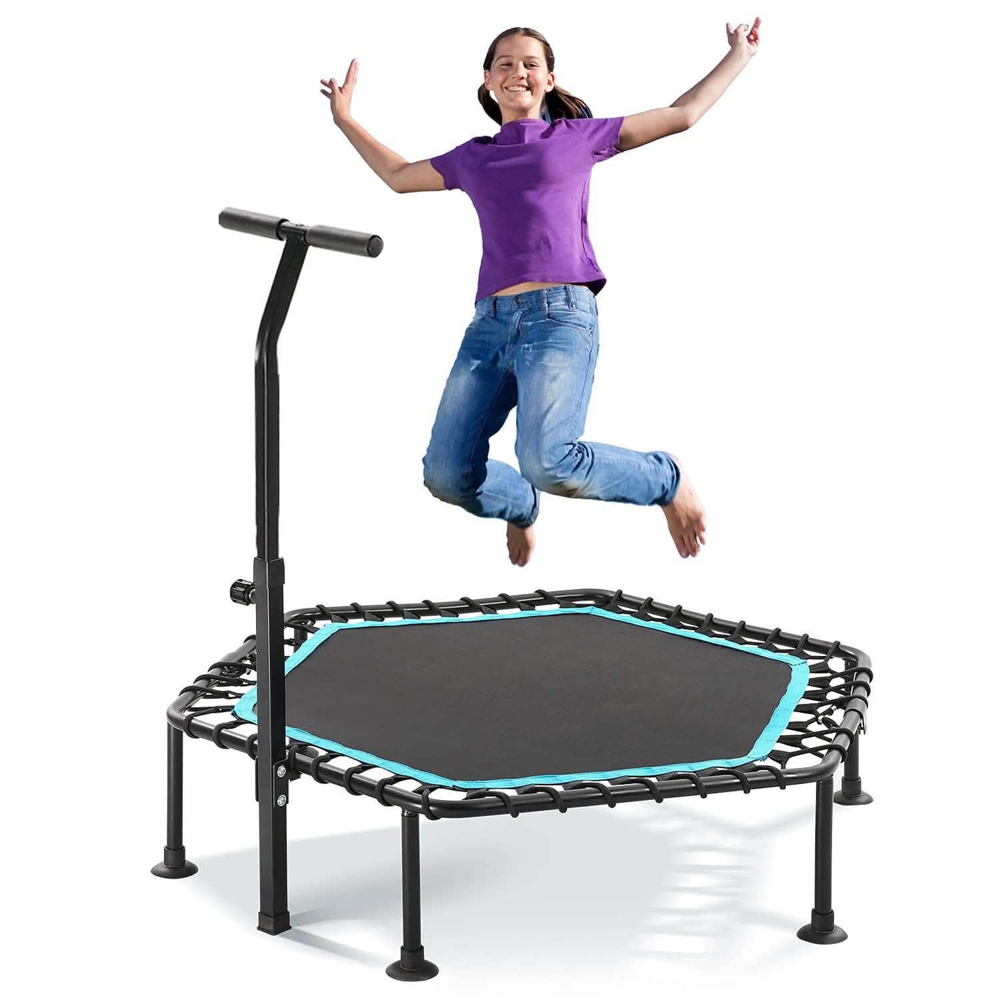 50" Mini-Fitness-Trampolin Federlos Indoor 3-fach verstellbarer Schaumstoffgriff