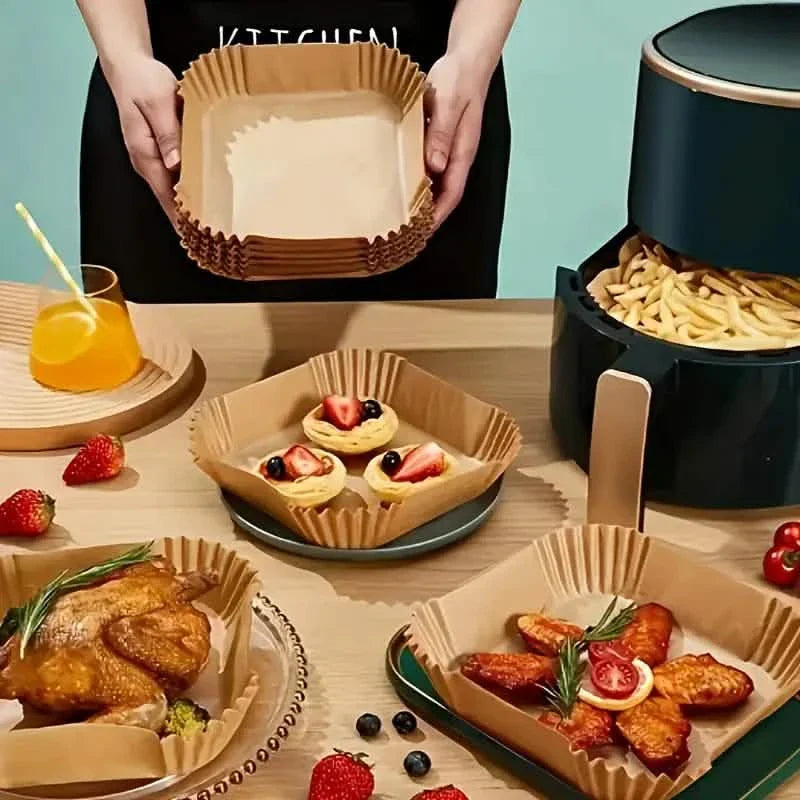 50 Stück: Einweg-Papiereinlagen für Heißluftfritteusen, passend für 2 - 8 Quarts