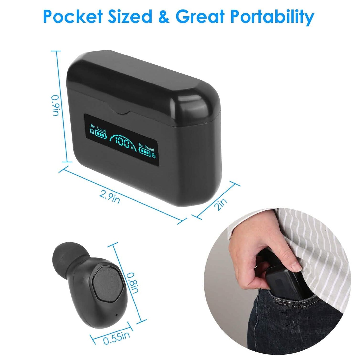 5.1 TWS Kabelloser Ohrhörer mit Ladecase, IPX4 wasserdicht, Powerbank