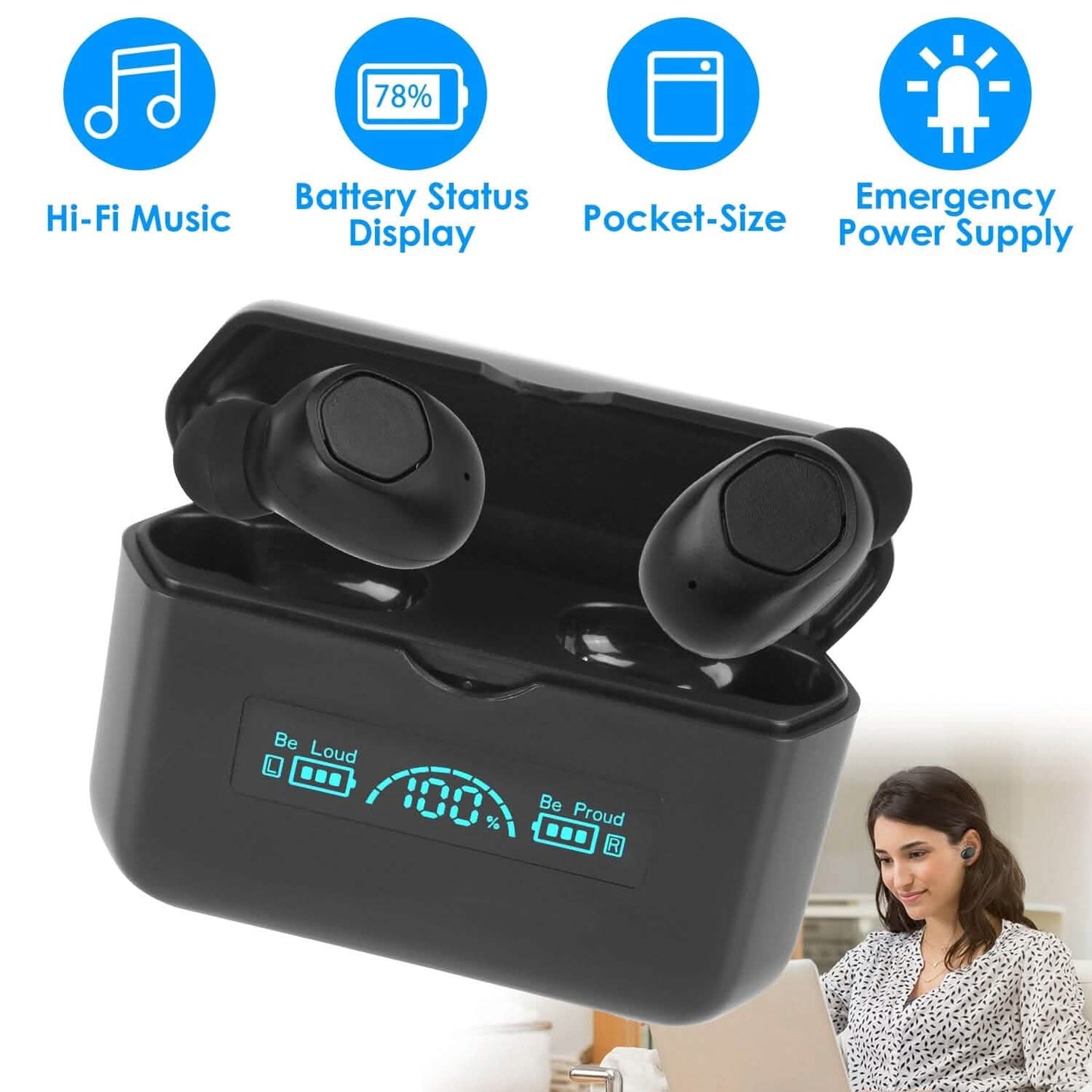 5.1 TWS Kabelloser Ohrhörer mit Ladecase, IPX4 wasserdicht, Powerbank