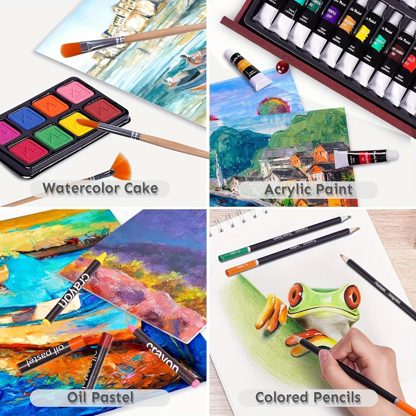 175-teiliges Deluxe-Kunstset – Buntstifte, Farbstifte und Acrylfarben im Holzkoffer