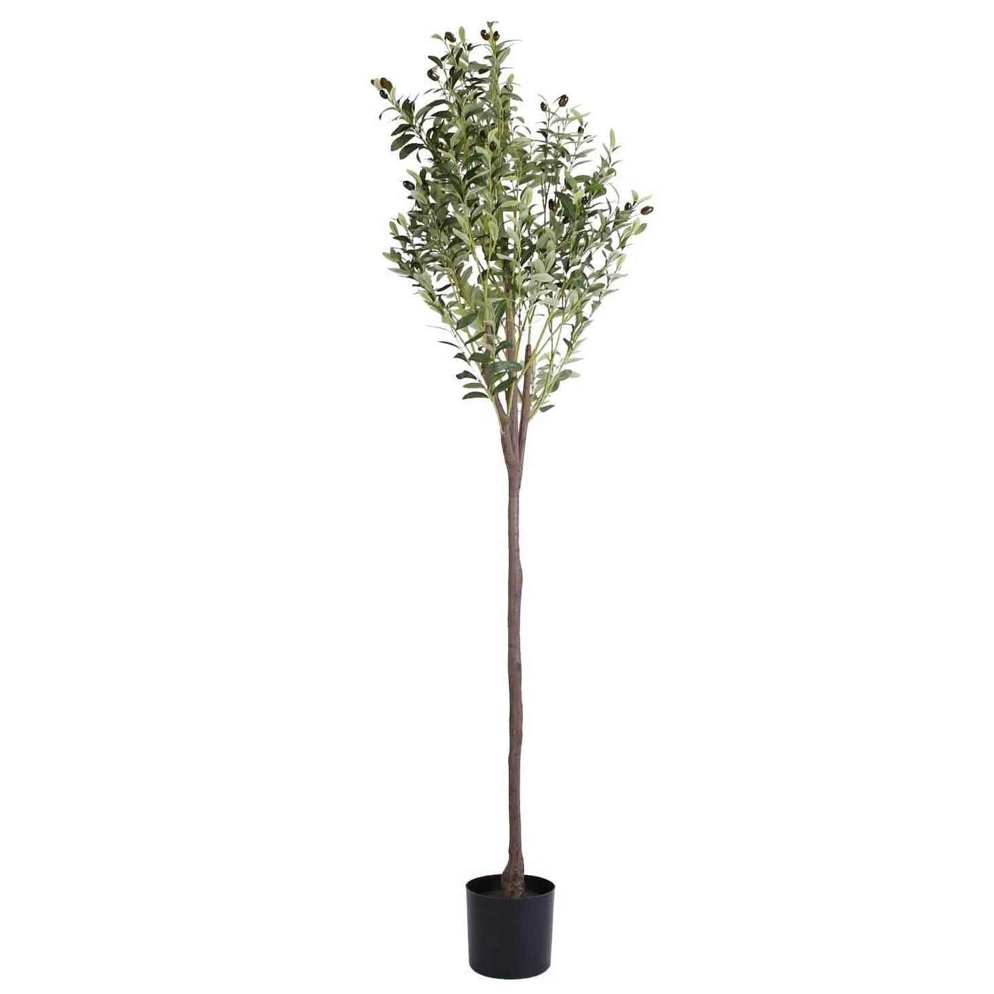 180 cm künstlicher Olivenbaum mit üppigen Olivenzweigen und Früchten mit schwarzem Pflanztopf