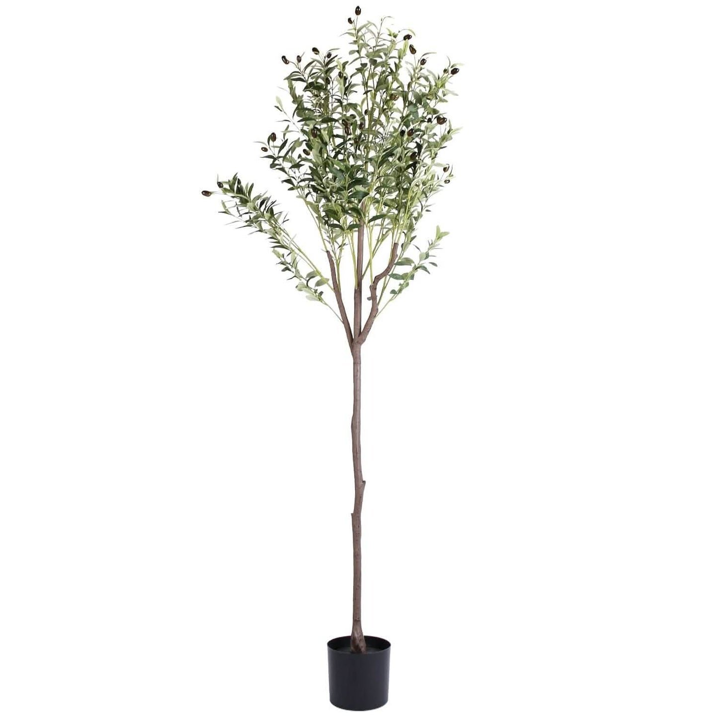 180 cm künstlicher Olivenbaum mit üppigen Olivenzweigen und Früchten mit schwarzem Pflanztopf