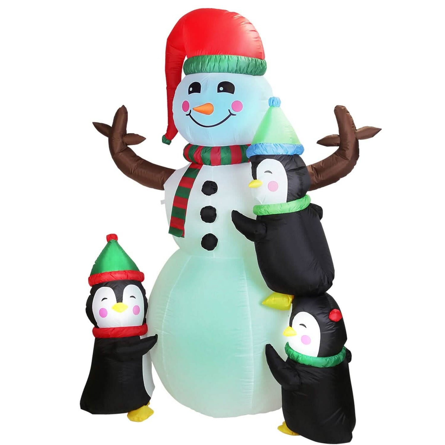 1,8 m großer aufblasbarer Schneemann und Pinguin mit LED-Beleuchtung und integriertem Luftgebläse