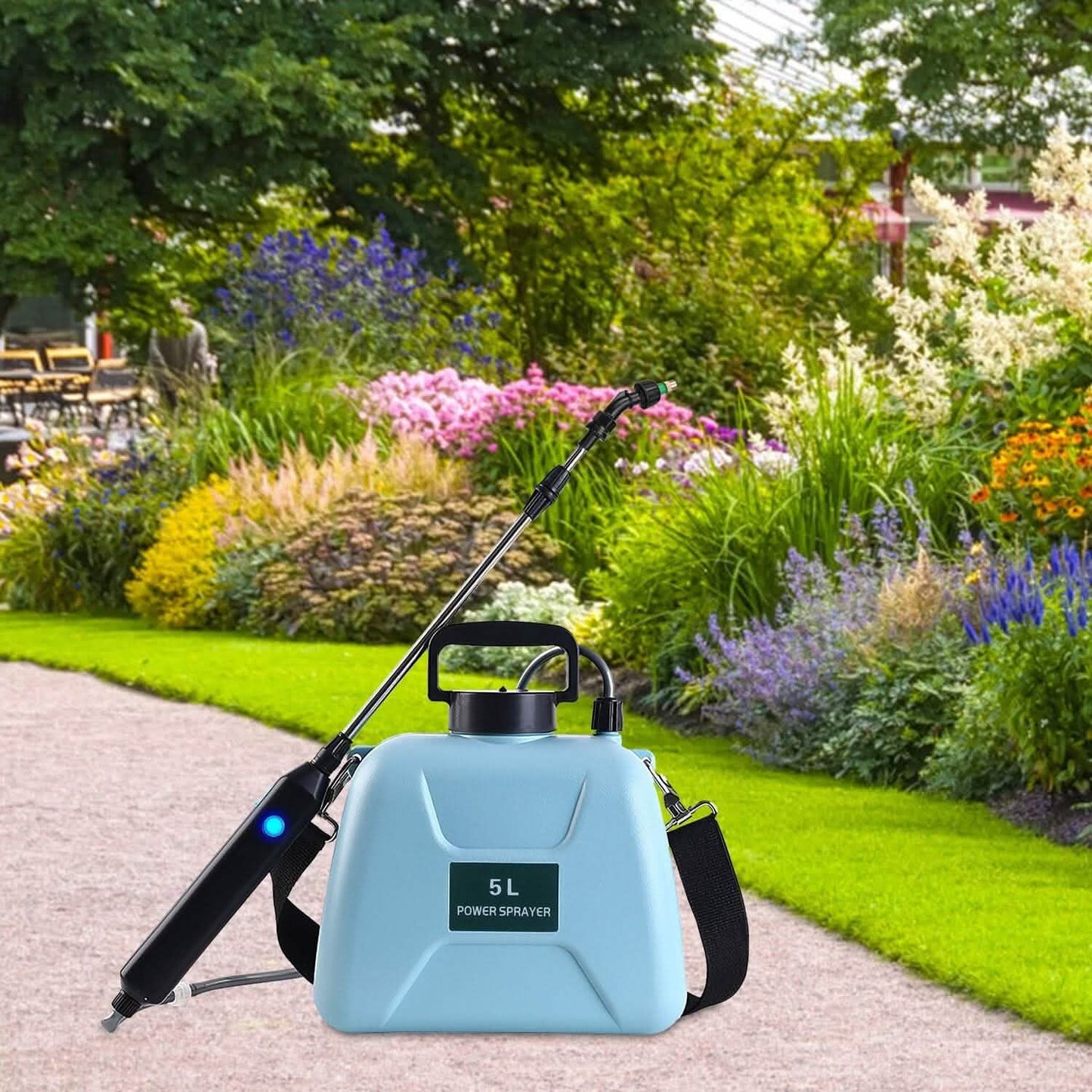 5L/1/3 Gallon Elektrische Pflanzensprühflasche Teleskopisch Wiederaufladbar mit 3 Sprühköpfen