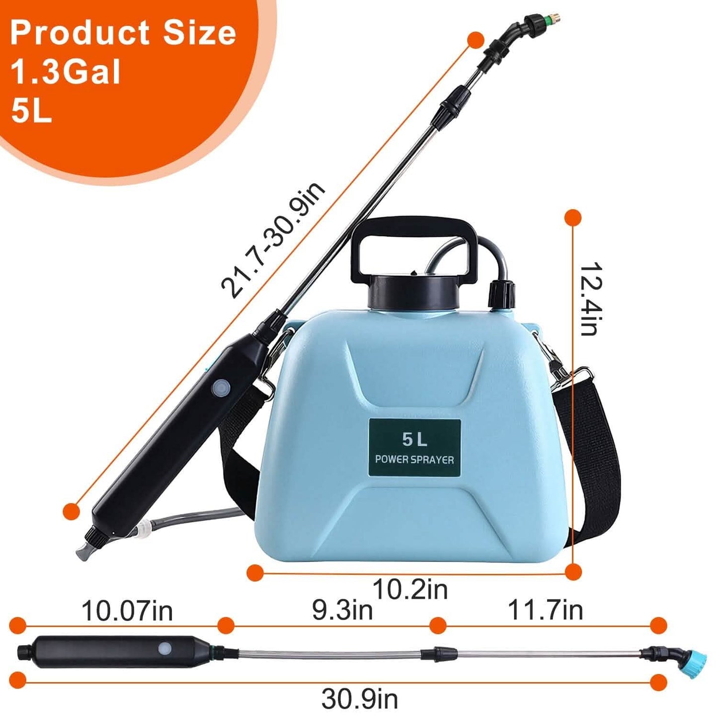 5L/1/3 Gallon Elektrische Pflanzensprühflasche Teleskopisch Wiederaufladbar mit 3 Sprühköpfen