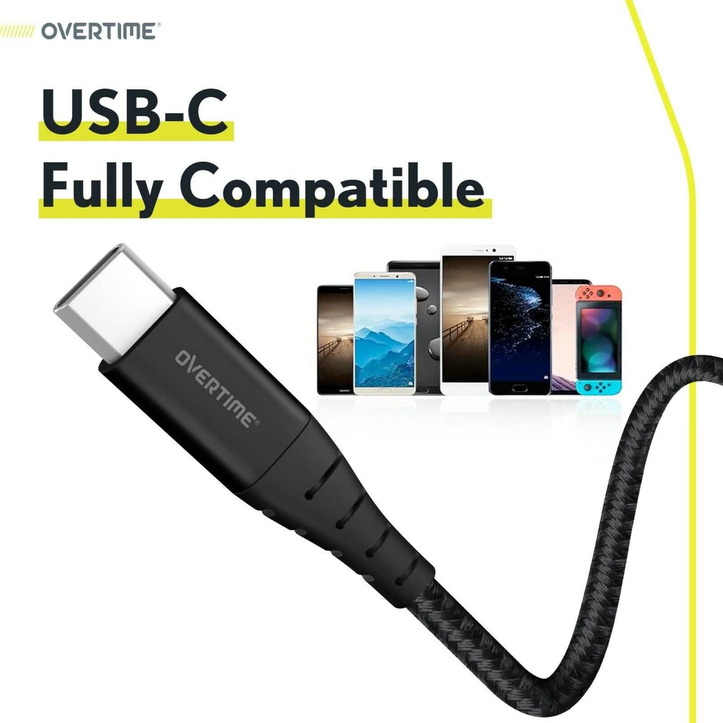 1,8 m Premium USB-C-Ladekabel, geflochten, schnelle Aufladung, USB-Kabel, Schwarz