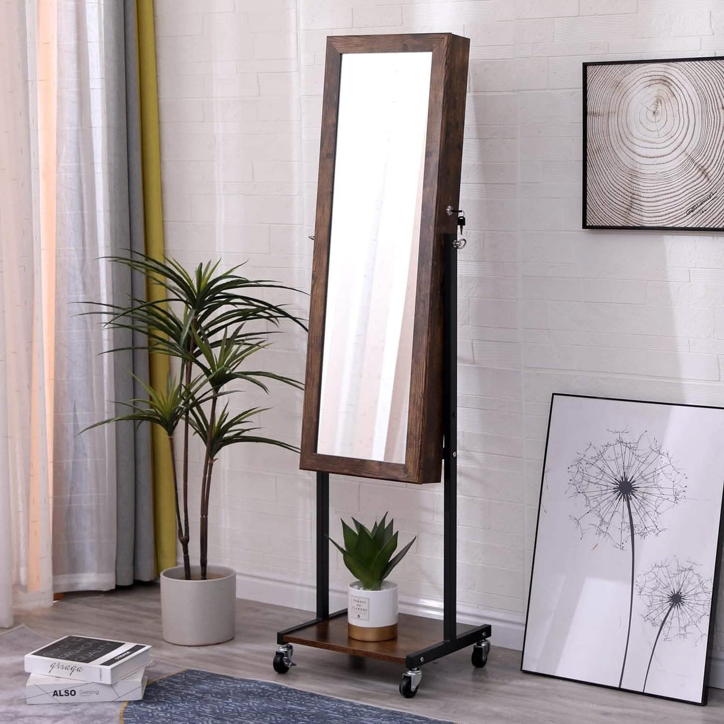 6 LEDs Spiegelschmuckschrank mit Rollen