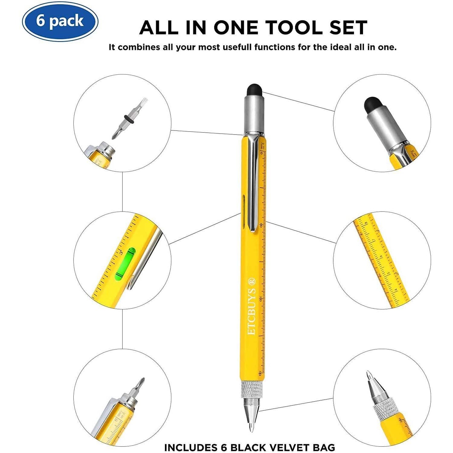 6er-Pack: 6-in-1 Multifunktionales und robustes DIY-Aluminiumwerkzeug