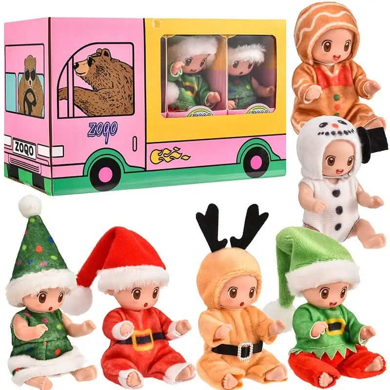 6er-Pack: Mini-Reborn-Babypuppen im Weihnachtslook