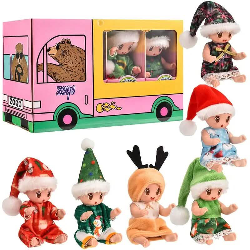 6er-Pack: Mini-Reborn-Babypuppen im Weihnachtslook
