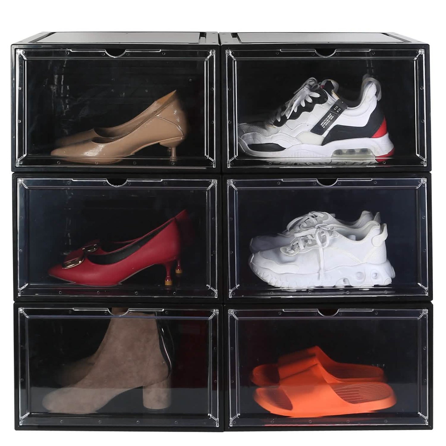 6er-Pack: Zusammenklappbare Schuhbox, stapelbares Schuhregal mit Magnettür