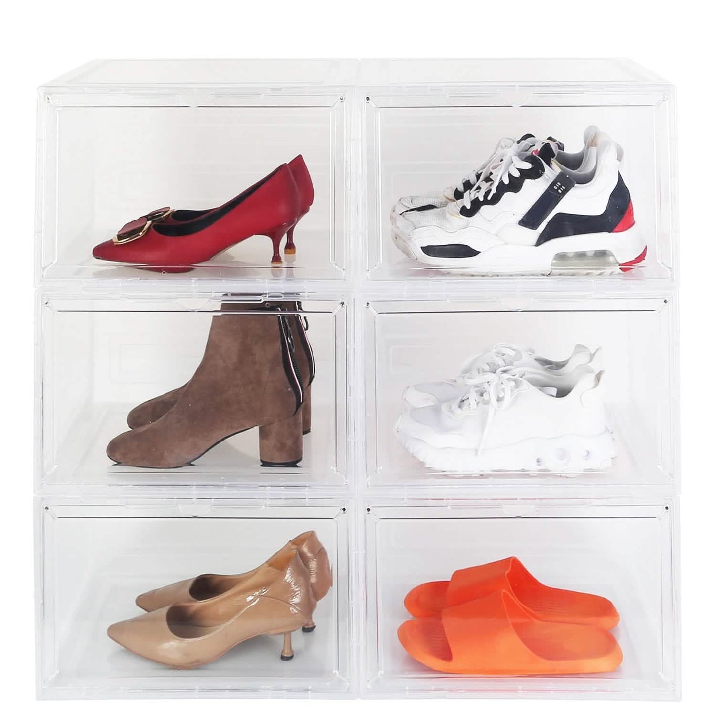 6er-Pack: Zusammenklappbare Schuhbox, stapelbares Schuhregal mit Magnettür