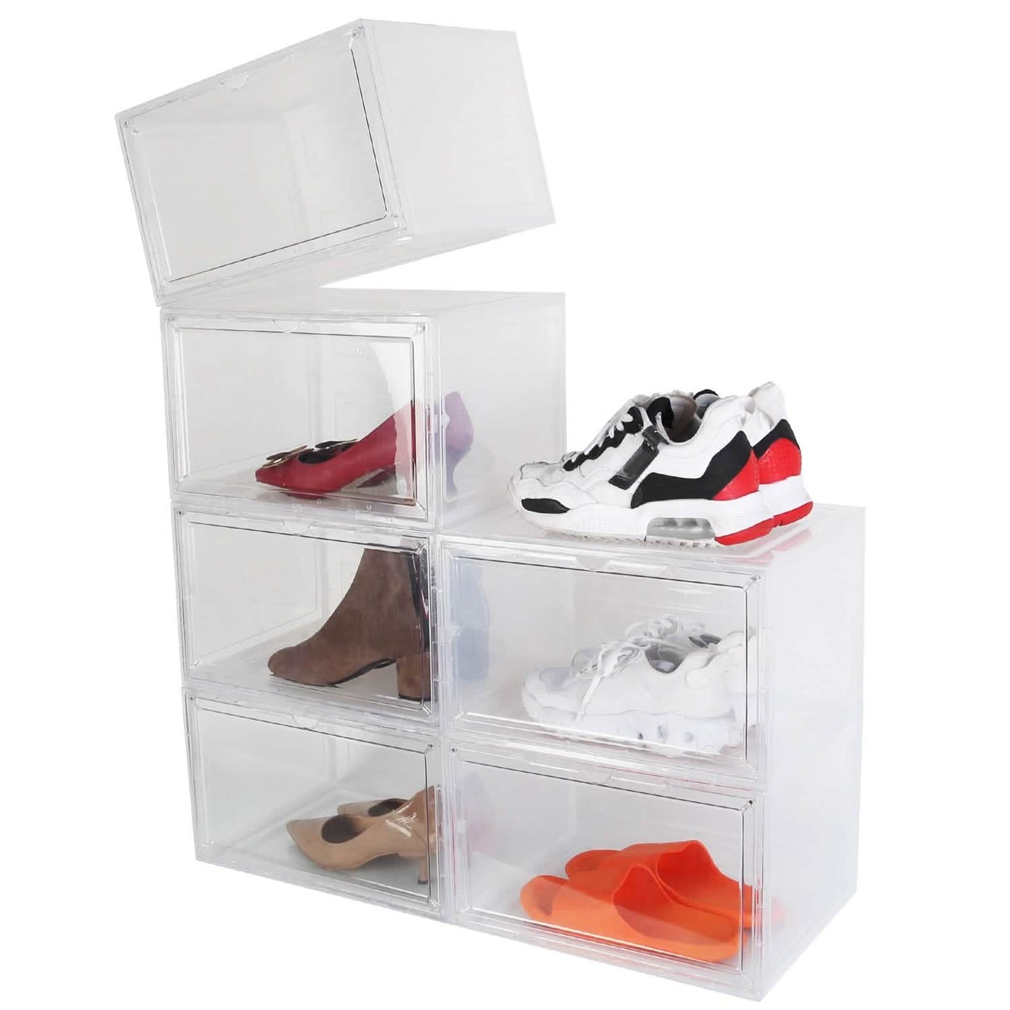6er-Pack: Zusammenklappbare Schuhbox, stapelbares Schuhregal mit Magnettür